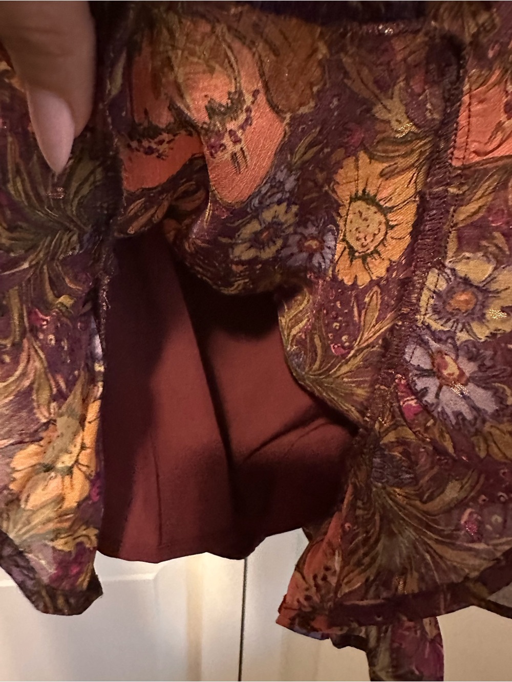 Purple and Gold Paisley Print Long Sleeve Romper - Picture 6 of 7